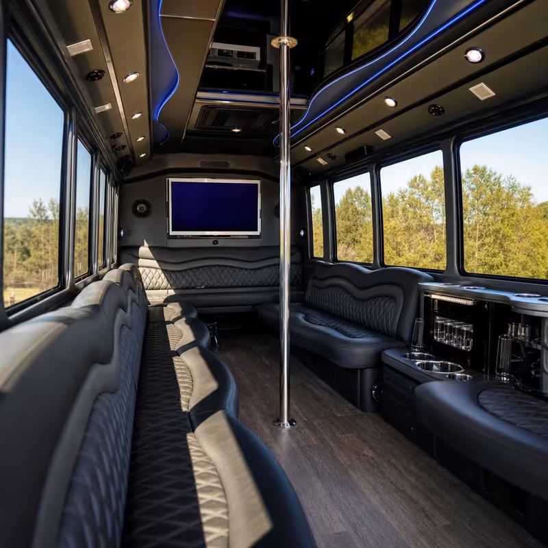 Passenger watching the Omaha scenery during a regional party bus road trip