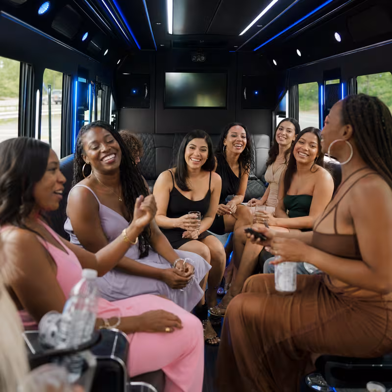 Black Mercedes Sprinter van staged for an Omaha Birthday Transportation group