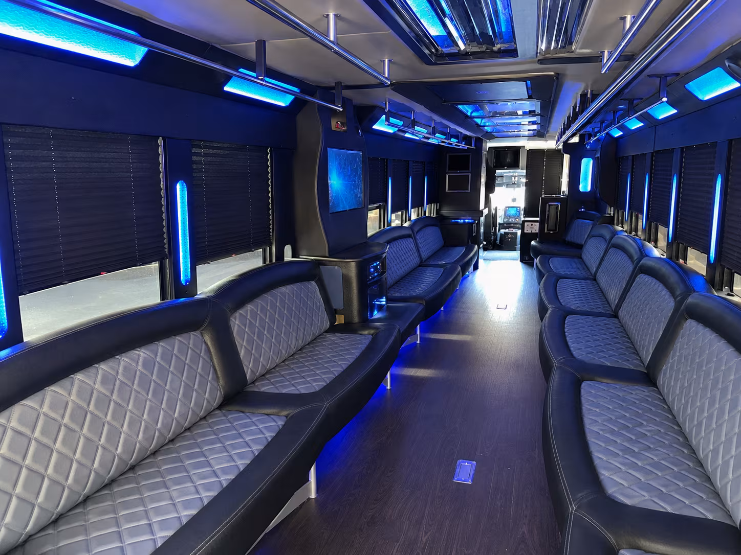 Interior of a party bus rental serving Omaha